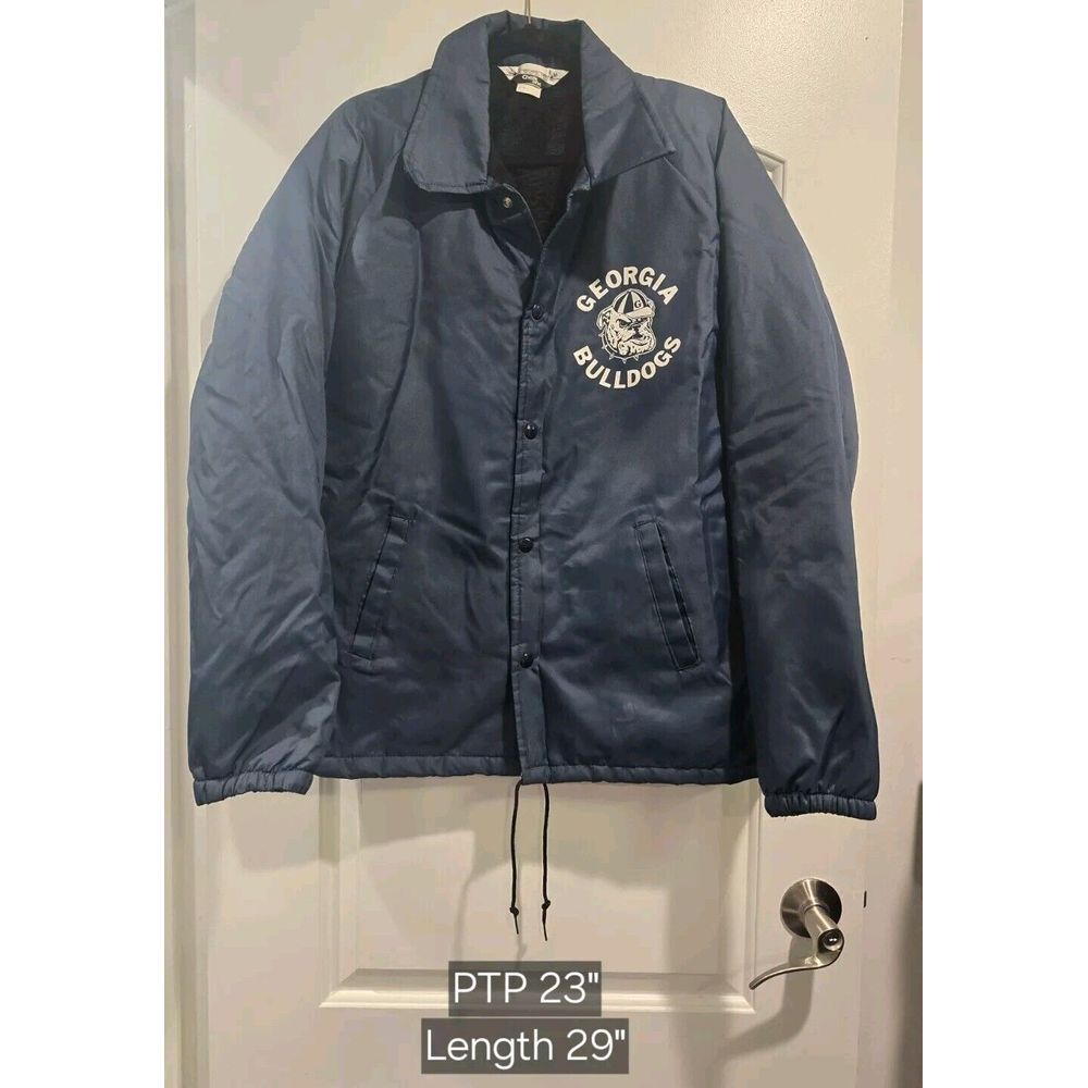 Vintage Chalk Line Satin Jacket Fleece Lined Snap Buttons Sz M Georgia Bulldogs